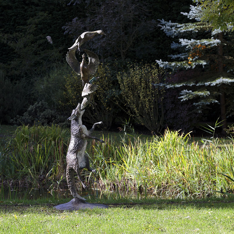 Bronze Garden Sculpture of Fox and ducks by Belinda Sillars