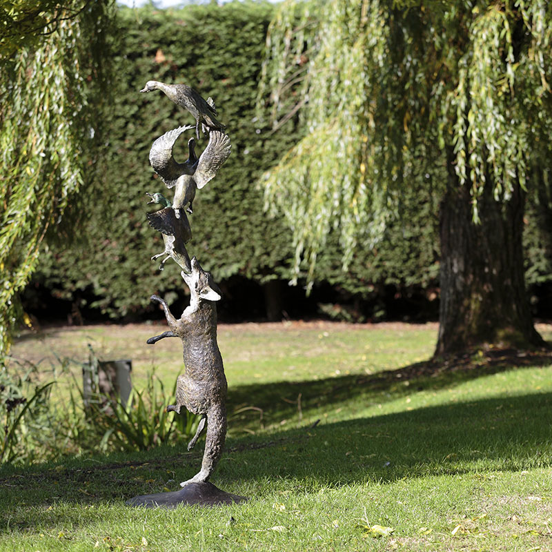 Bronze Garden Sculpture of Fox and ducks by Belinda Sillars