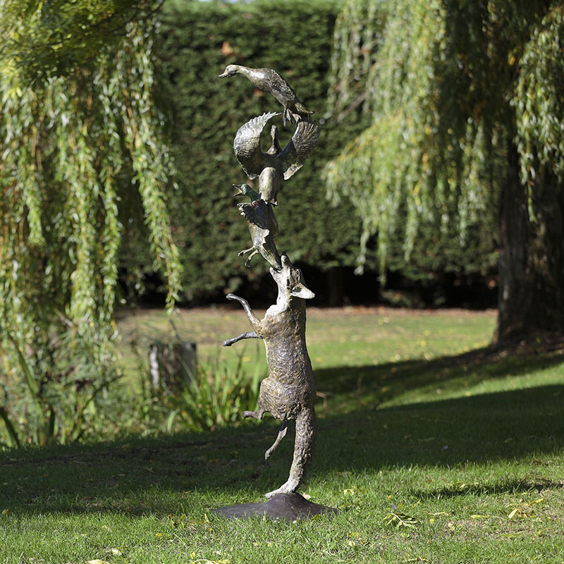 Bronze Garden Sculpture of Fox and ducks by Belinda Sillars