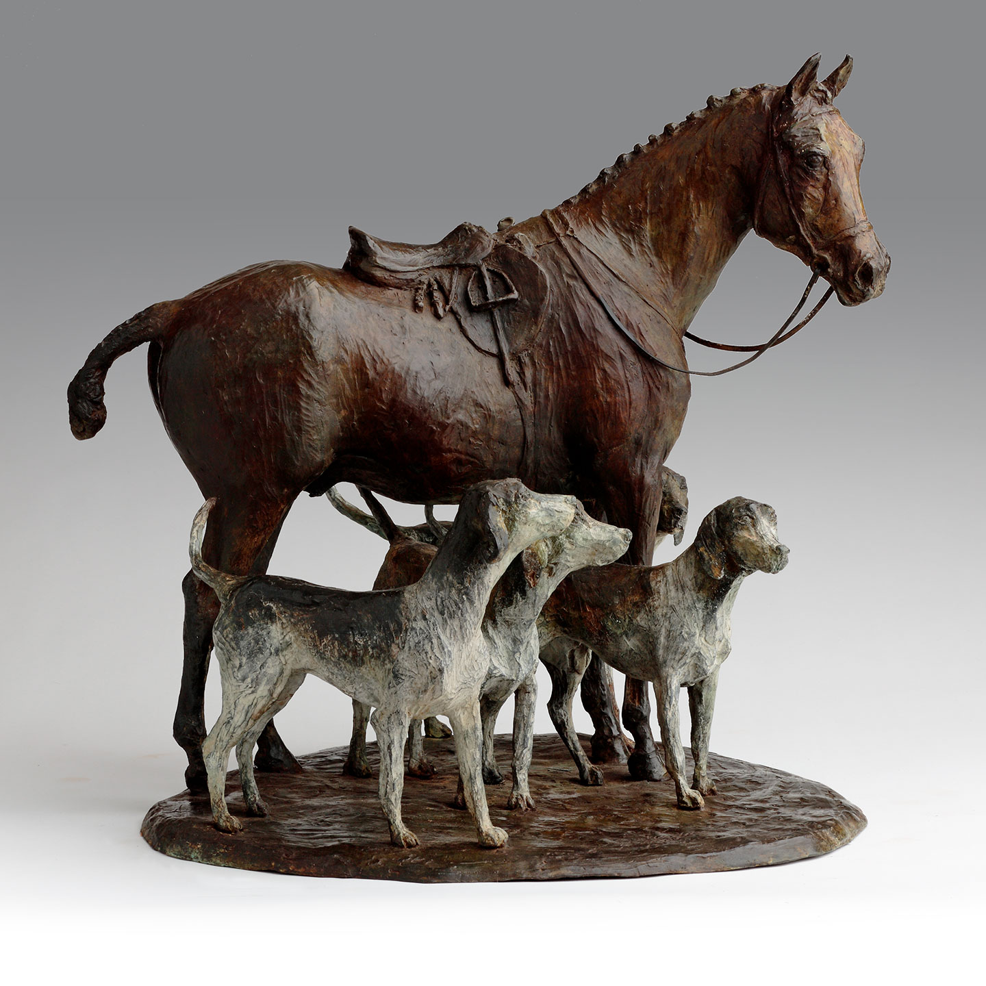 Bronze Hunting Horse Sculpture by Belinda Sillars, Waiting for Master