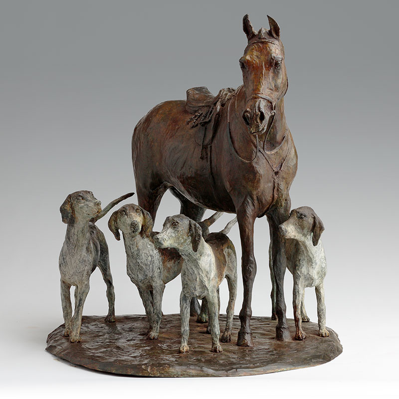 Bronze Hunting Horse Sculpture by Belinda Sillars, Waiting for Master