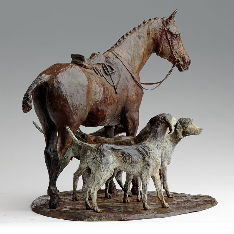 Bronze Hunting Horse Sculpture by Belinda Sillars, Waiting for Master