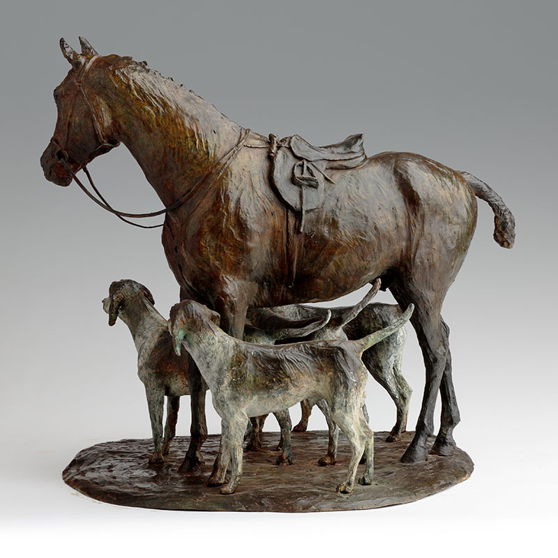 Bronze Hunting Horse Sculpture by Belinda Sillars, Waiting for Master