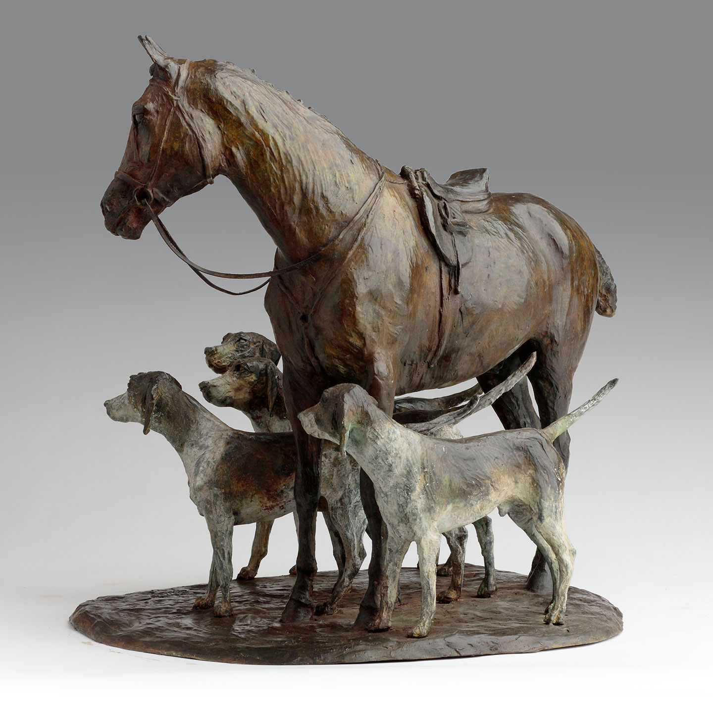 Bronze Hunting Horse Sculpture by Belinda Sillars, Waiting for Master