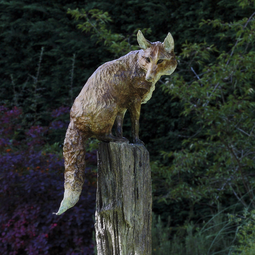 Bronze Fox Sculpture 'on Post' by Belinda Sillars