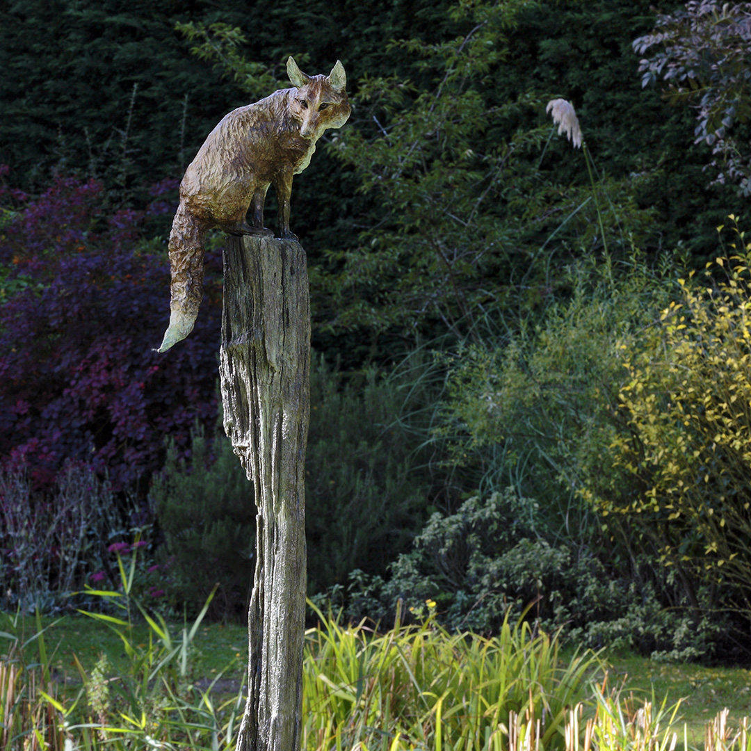 Bronze Fox Sculpture 'on Post' by Belinda Sillars